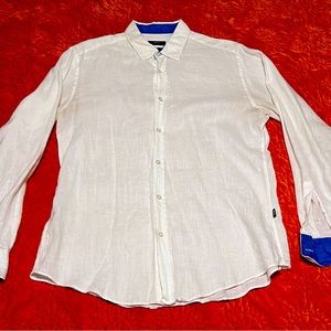 Boss brand, white linen long sleeve shirt, Size Large